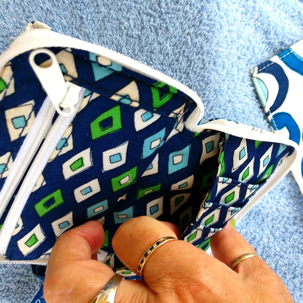 Vera Bradley Credit Card Wristlet & CheckBook Mediterranean Pat. 2 PC. Retired